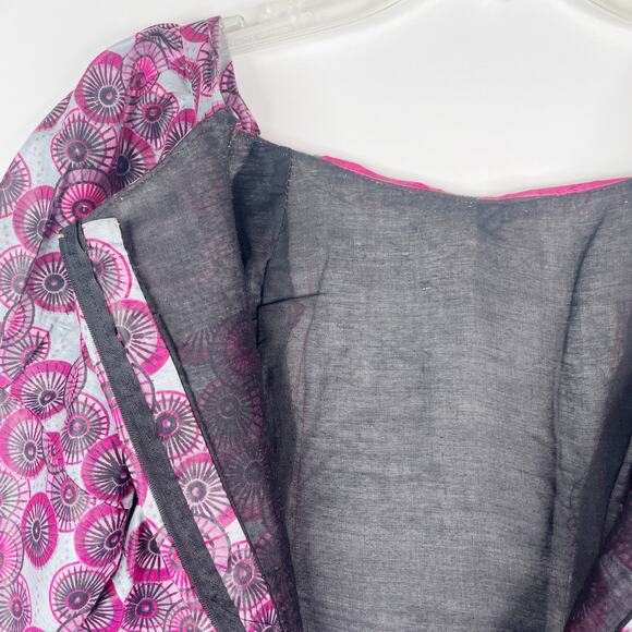 Handmade Top Geometric Circle Print Ruched Bodice Cropped Lined Puffed Sleeves M - Picture 7 of 8